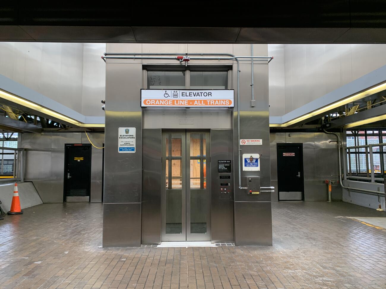 Reconstructed Elevator 850 connects the Ruggles lobby to Orange Line platform