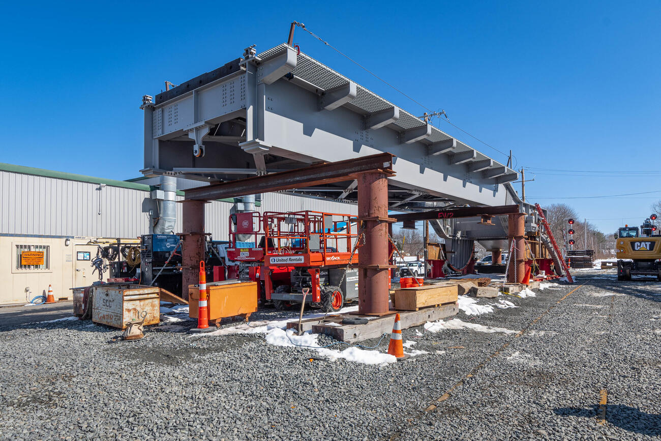 a piece of the drawbridge span on metal pillars
