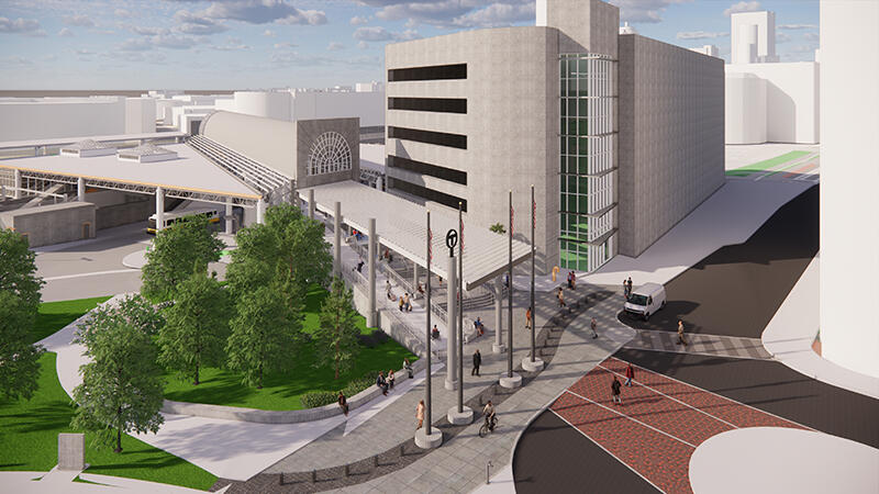 A rendering of the new Columbus Ave entrance at Ruggles Station (July 2022)