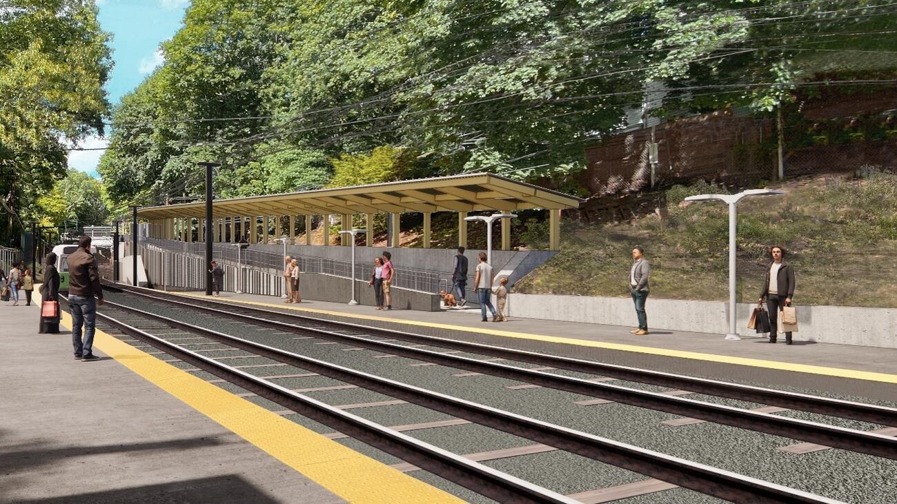 a rendering of the hyde street ramp from the outbound platform