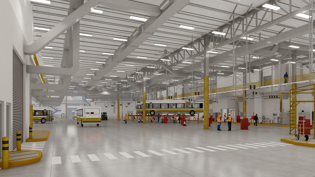 Rendering of Quincy Bus Maintenance Facility, interior