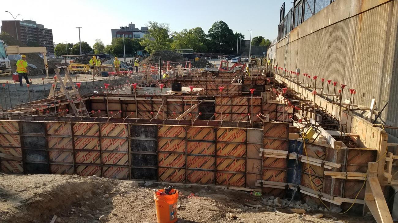 Setting forms for foundation at headhouse (June 8, 2018)