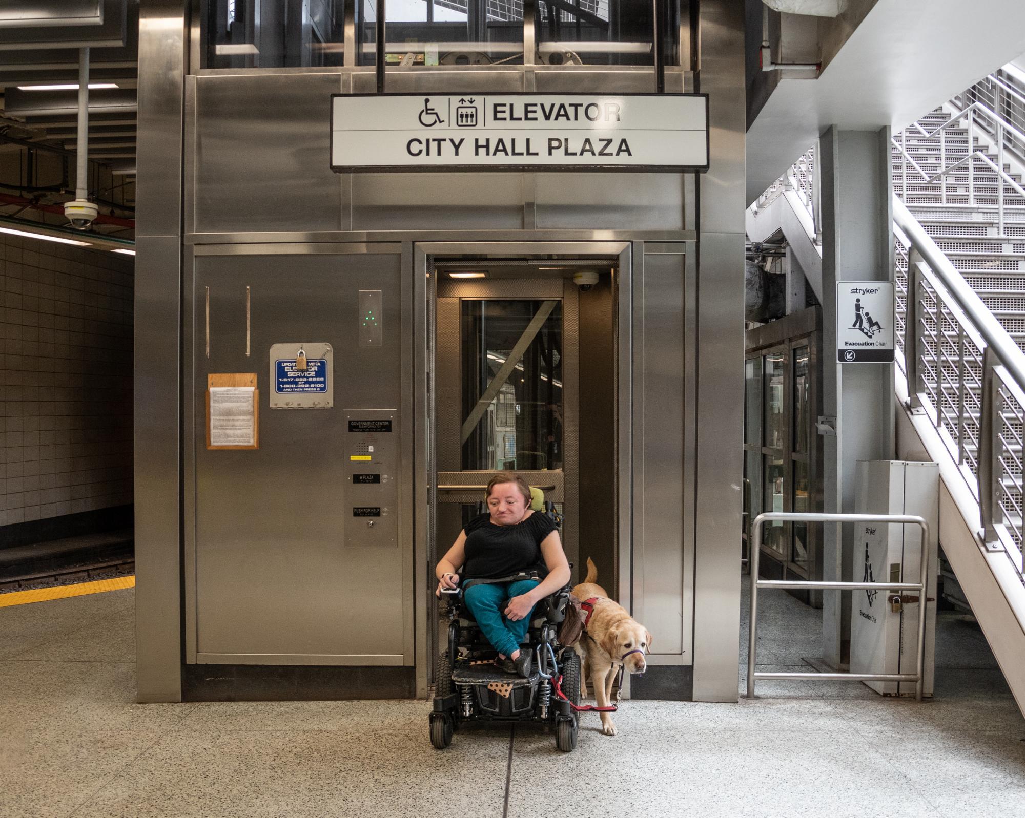 customer exiting elevator at government center