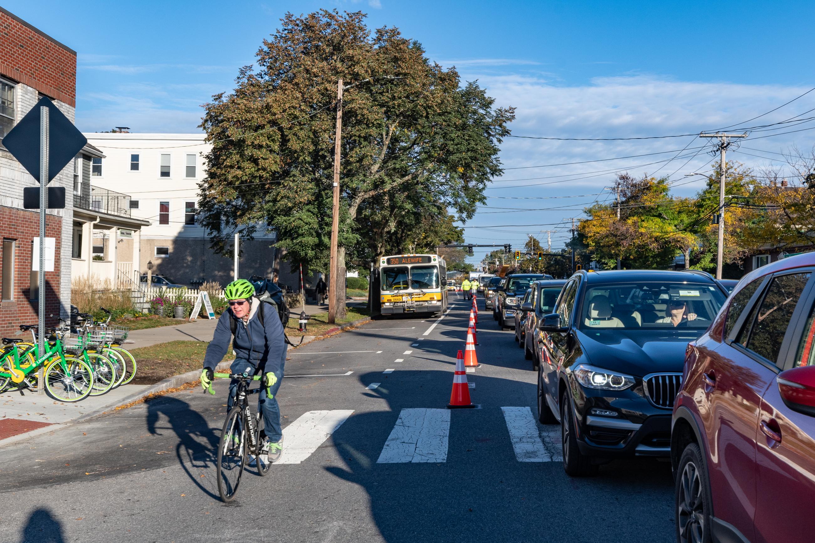Bus lane on Massachusetts Ave in Arlington (October 2018)