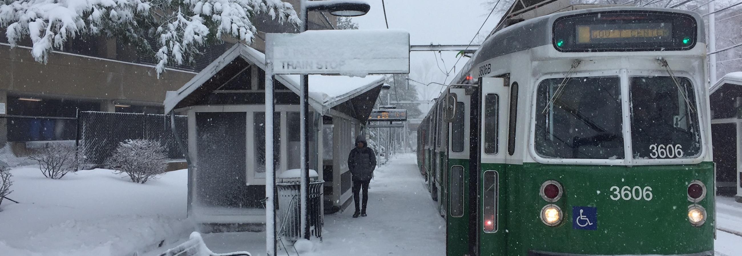 green line at brookline hills snow