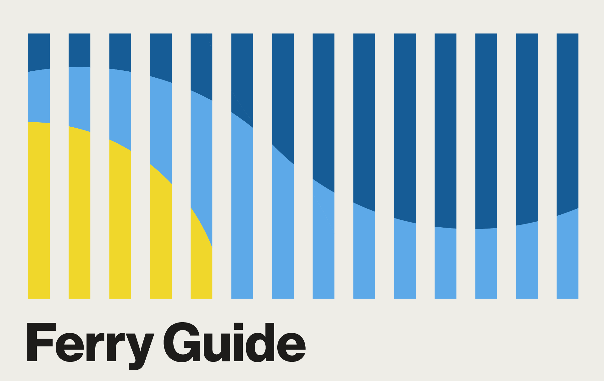 Clickable graphic for the Ferry Guide: vertical lines with a colored pattern of yellow, light blue, and dark blue