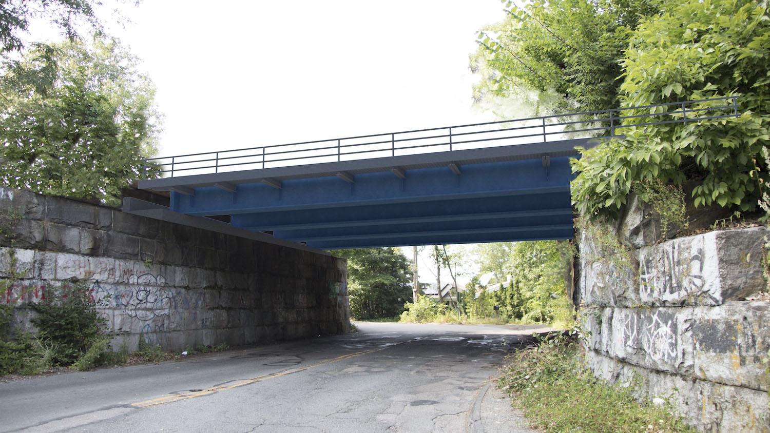 A computer rendering shows what the Bacon Street Bridge in Wellesley will look like after full replacement.