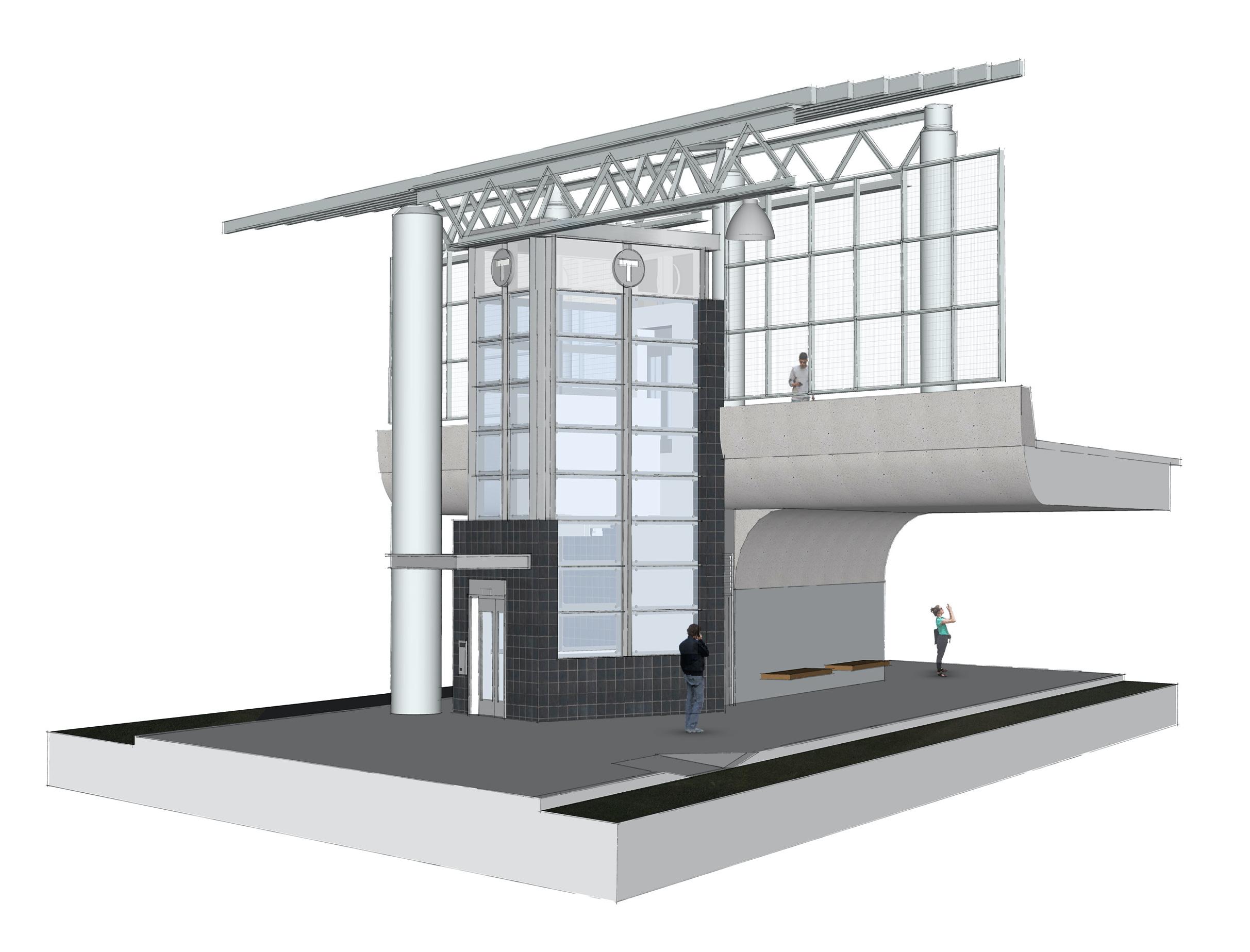 Rendering of new elevators to Ruggles lower busway