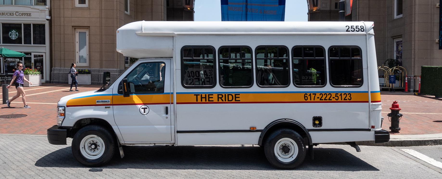 A RIDE van is pulled over on Atlantic Ave near Rowes Wharf