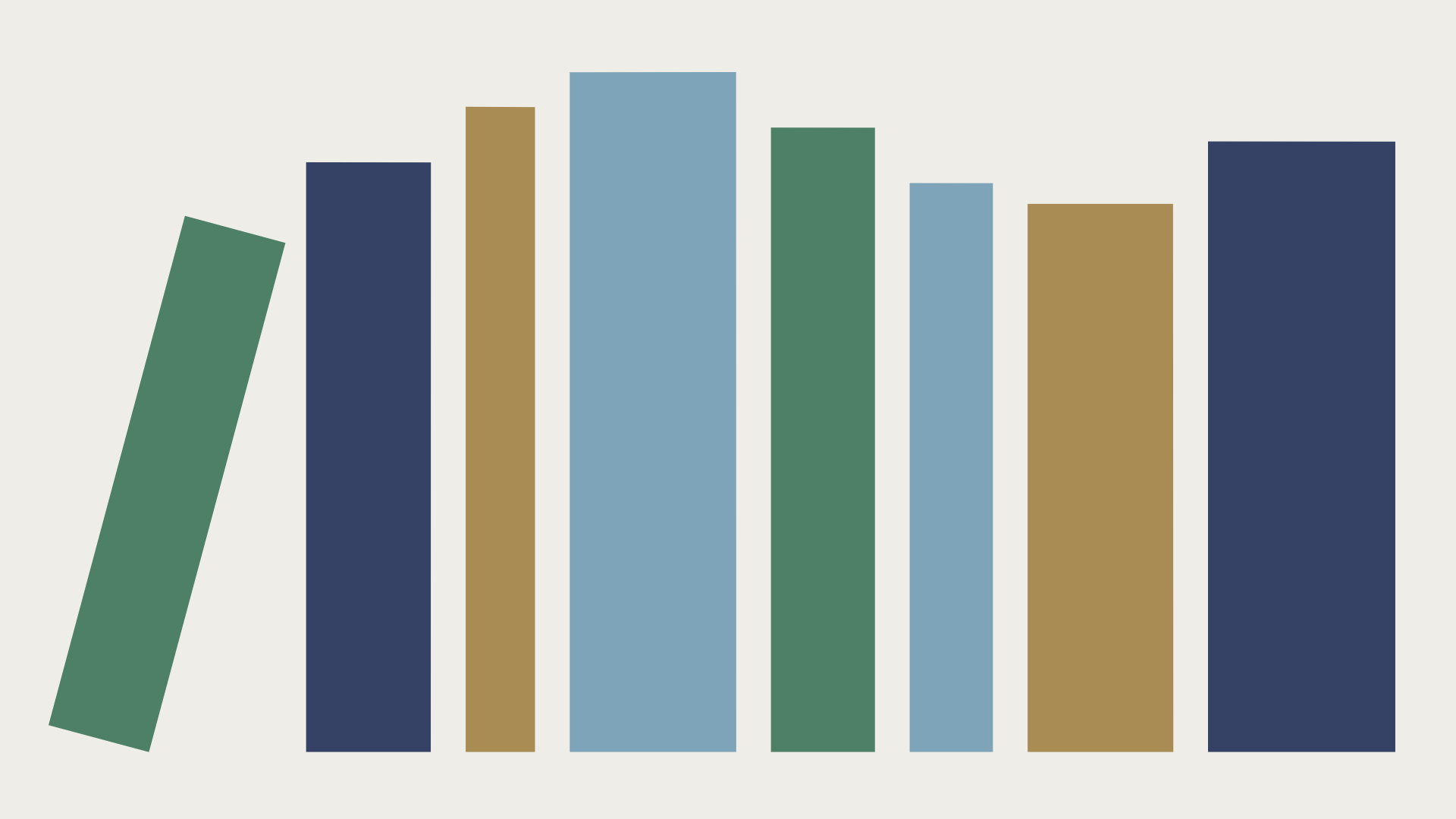 Clickable graphic that resembles books on a bookshelf