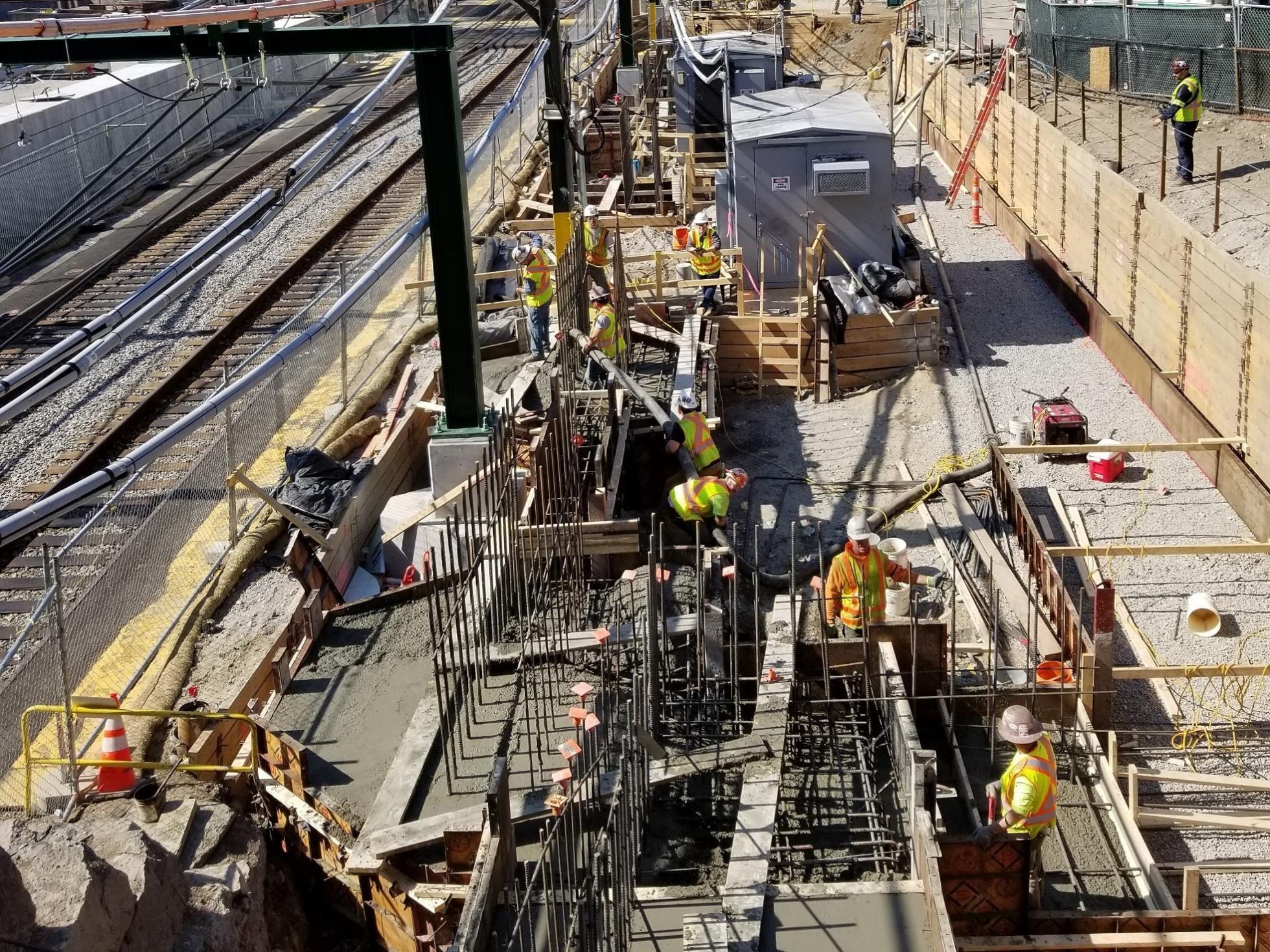 A crew works on renovations at Brookline Hills Station (March 2020)
