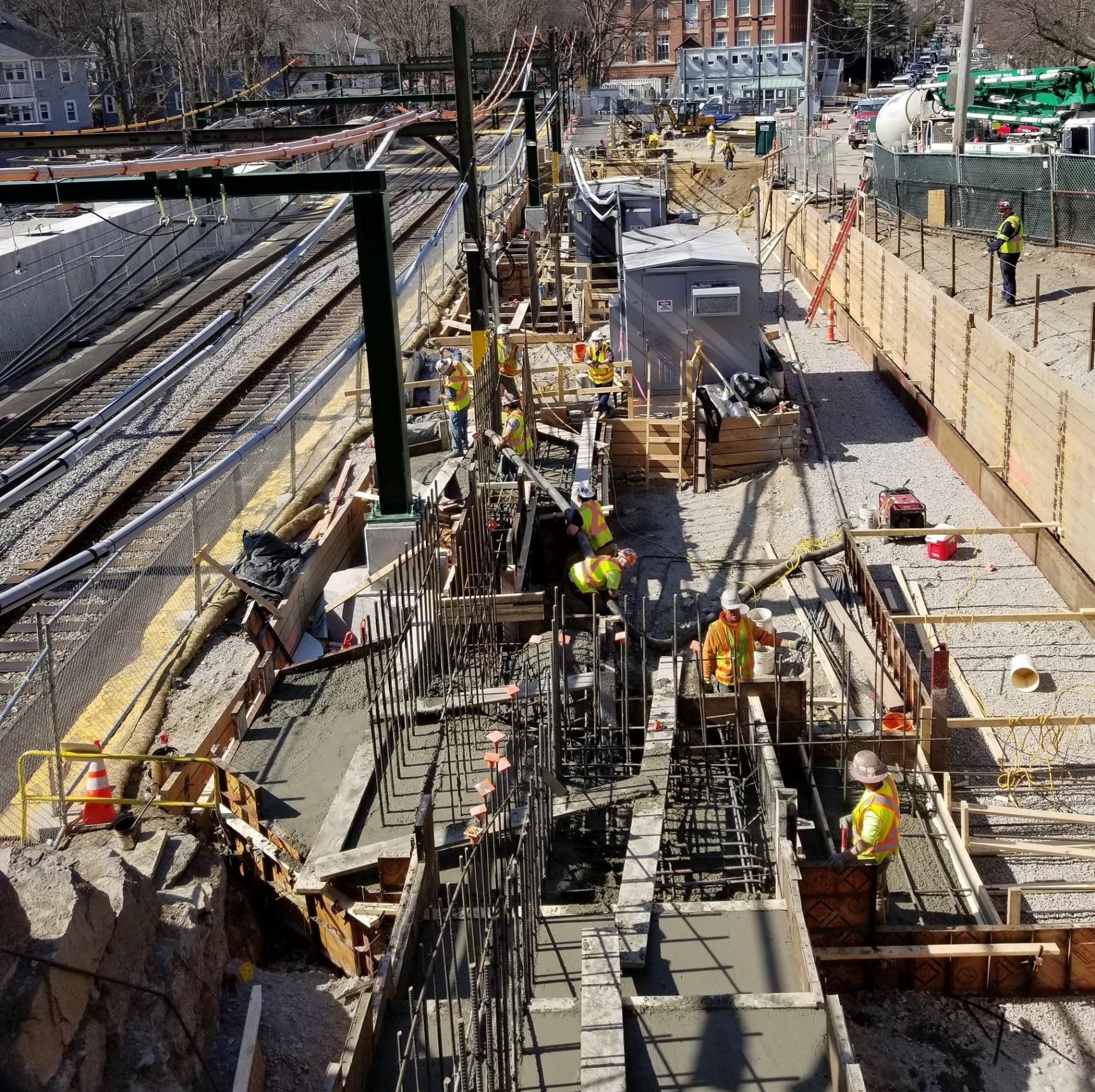 A crew works on renovations at Brookline Hills Station (March 2020)