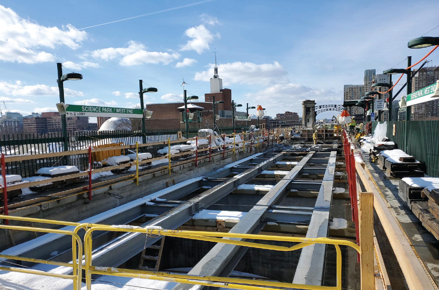 Steel beams to support the new tracks have been installed on the Lechmere Viaduct