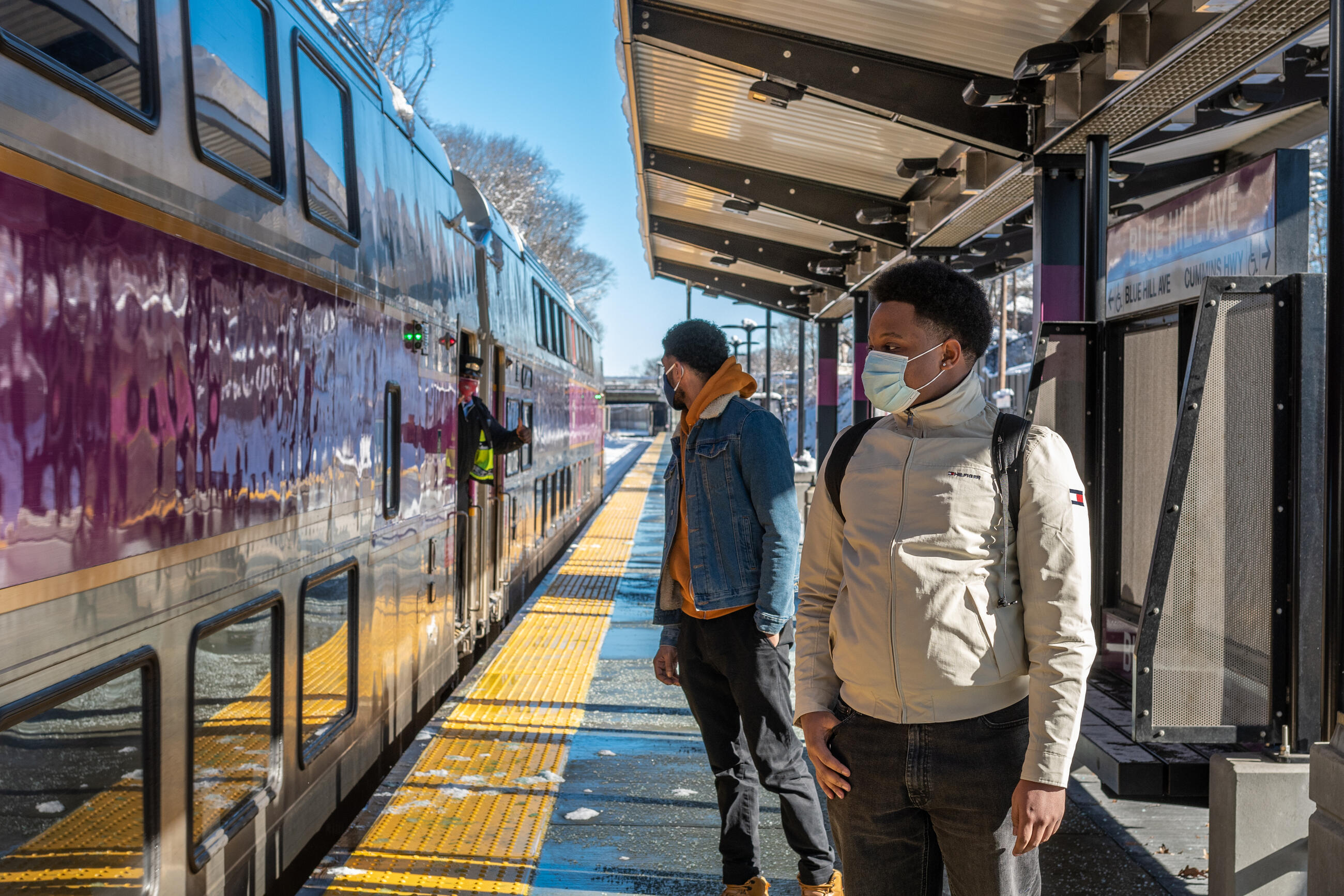 Riders wait to board the Fairmont Line during the pilot period.