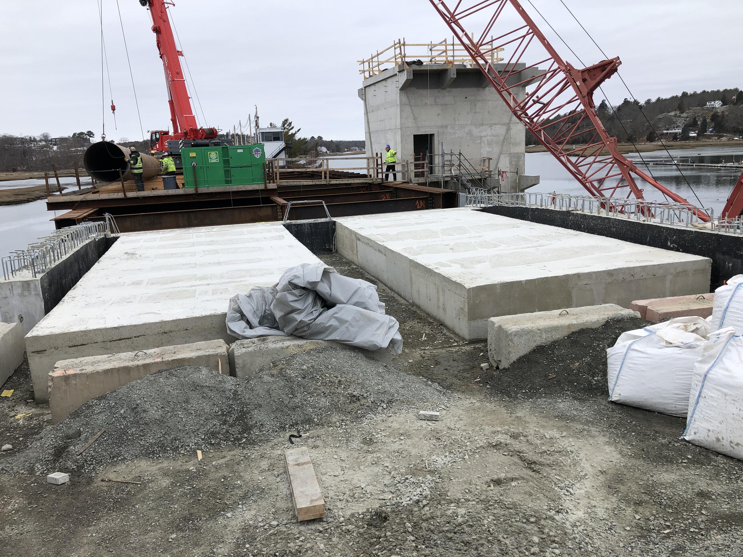 Completed approach slabs at the east abutment