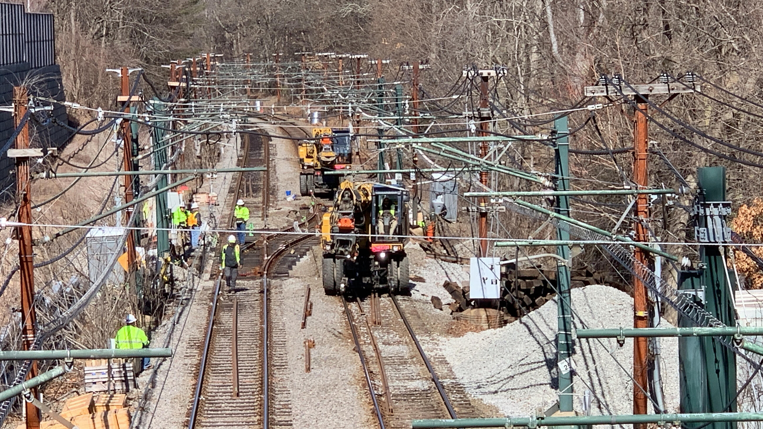 Crews work on the D Branch tracks as part of the D Branch Track and Signal Replacement project (March 2021) 
