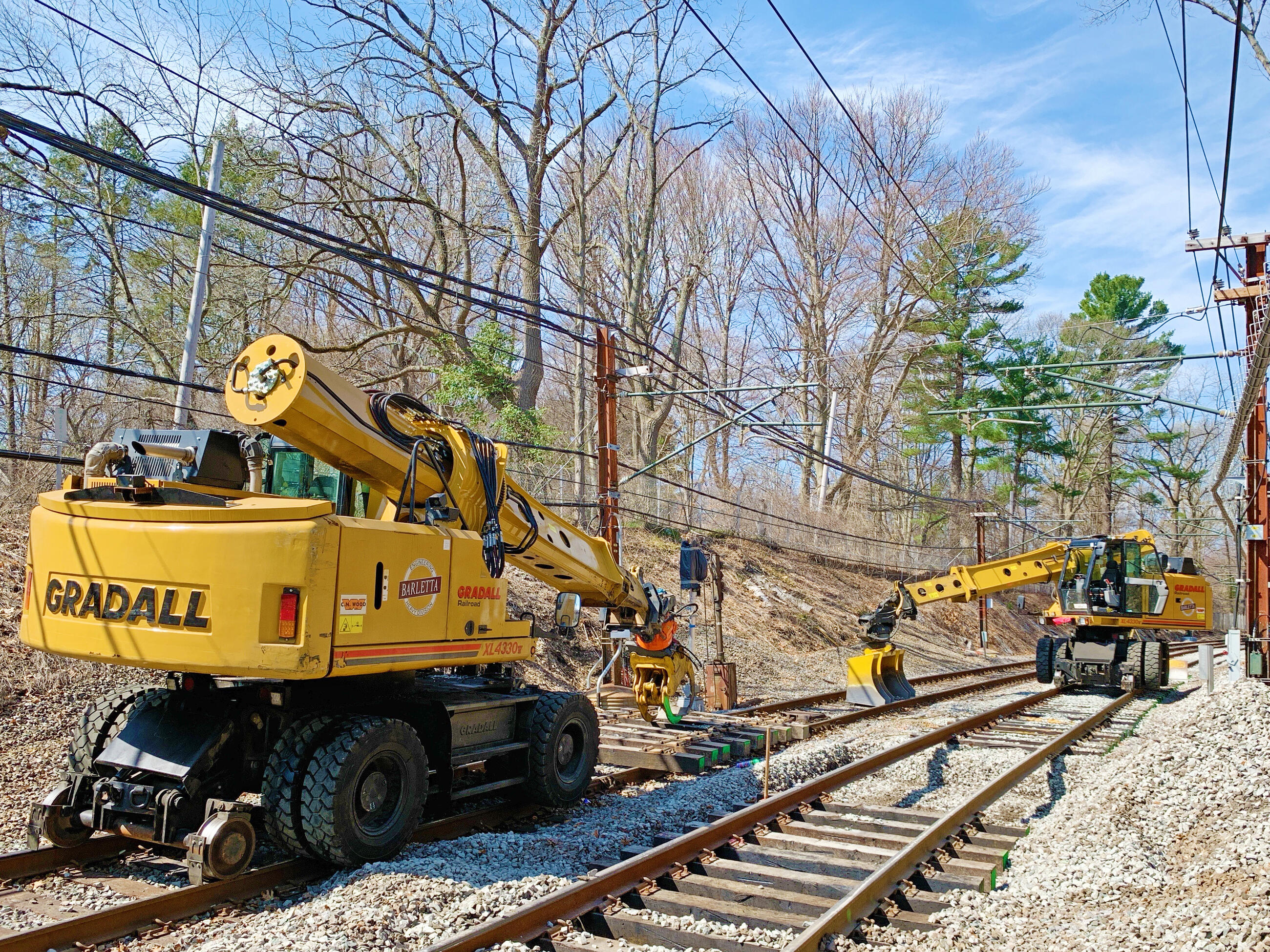 Crews replace rail ties on the Green Line D as part of the D Branch Track and Signal Replacement
