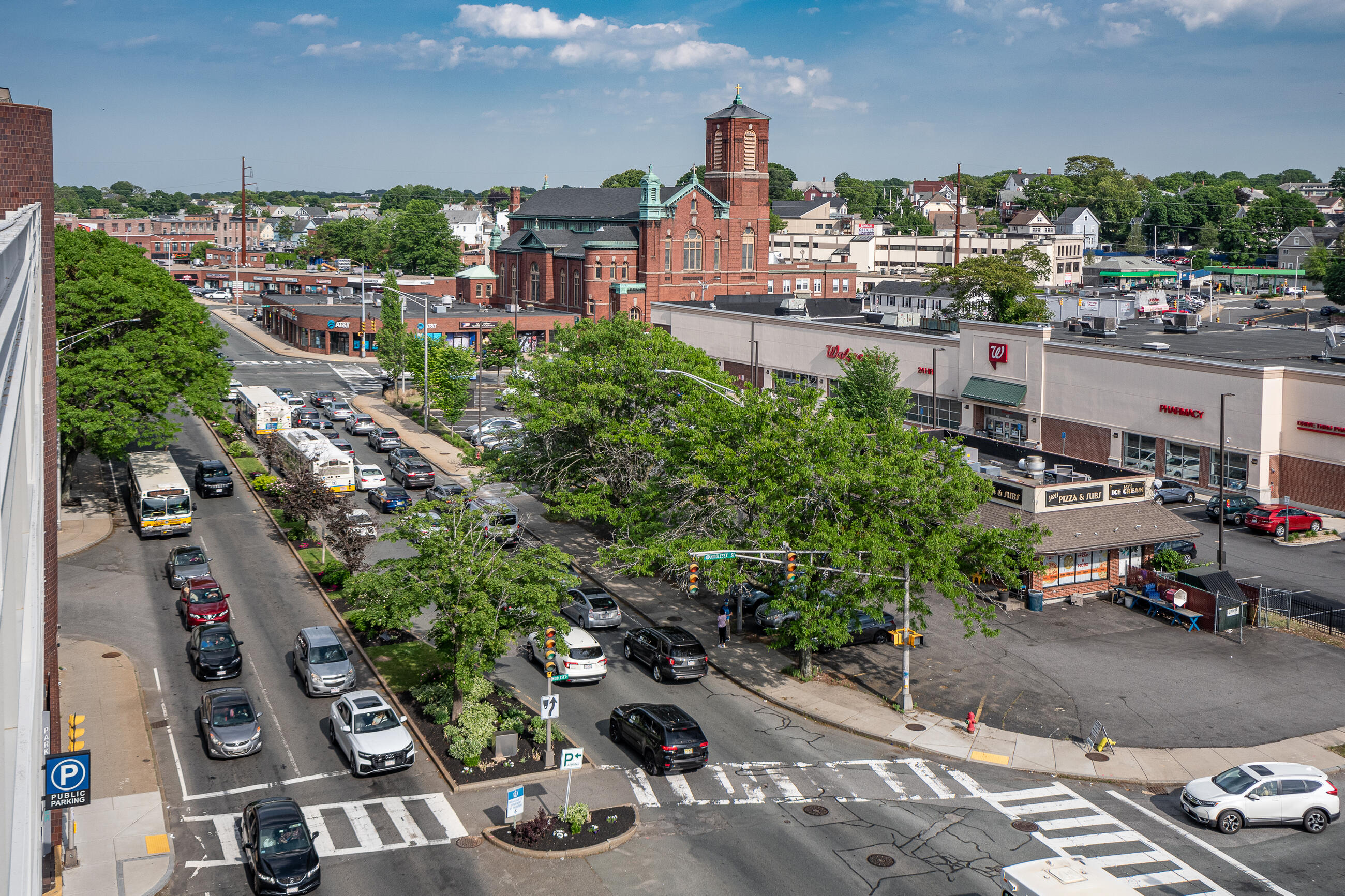 Centre Street near Malden Center Station is the area of highest transit delay within the City of Malden. Quick-build bus and bike lanes aim to improve transit reliability and road safety.