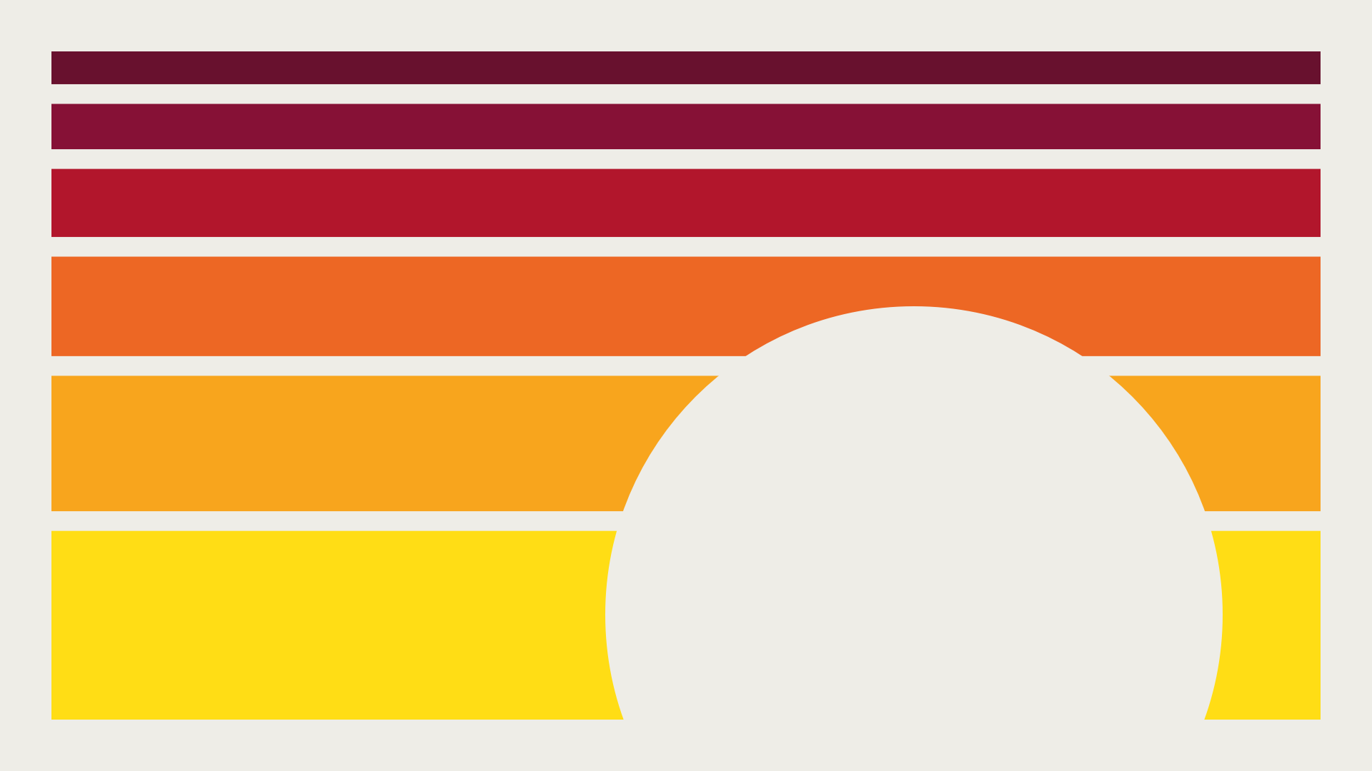 horizontal sunset-colored lines with a circular silhouette