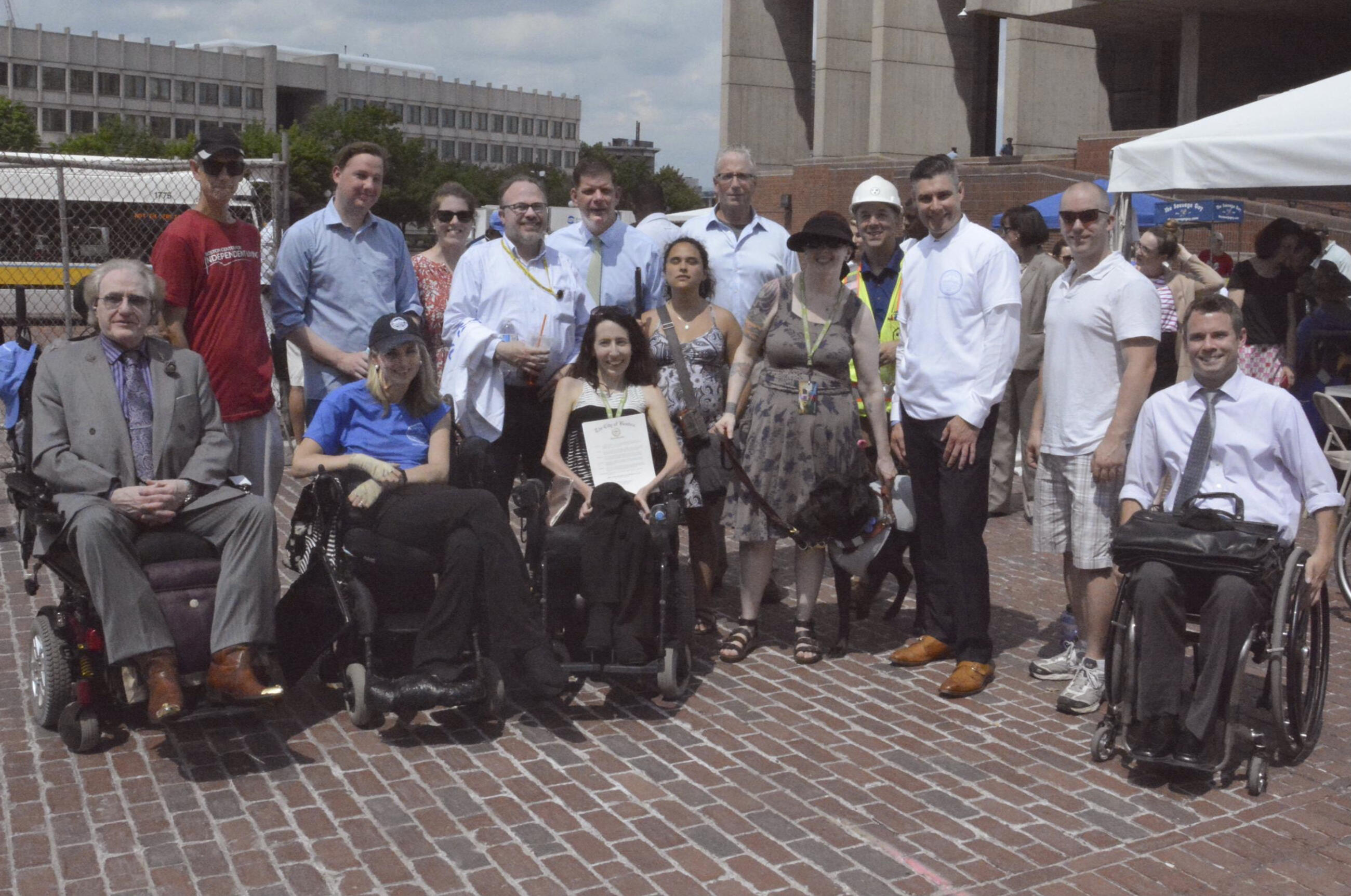 MBTA staff and former Boston Mayor Marty Walsh celebrating SWA Day at City Hall Plaza