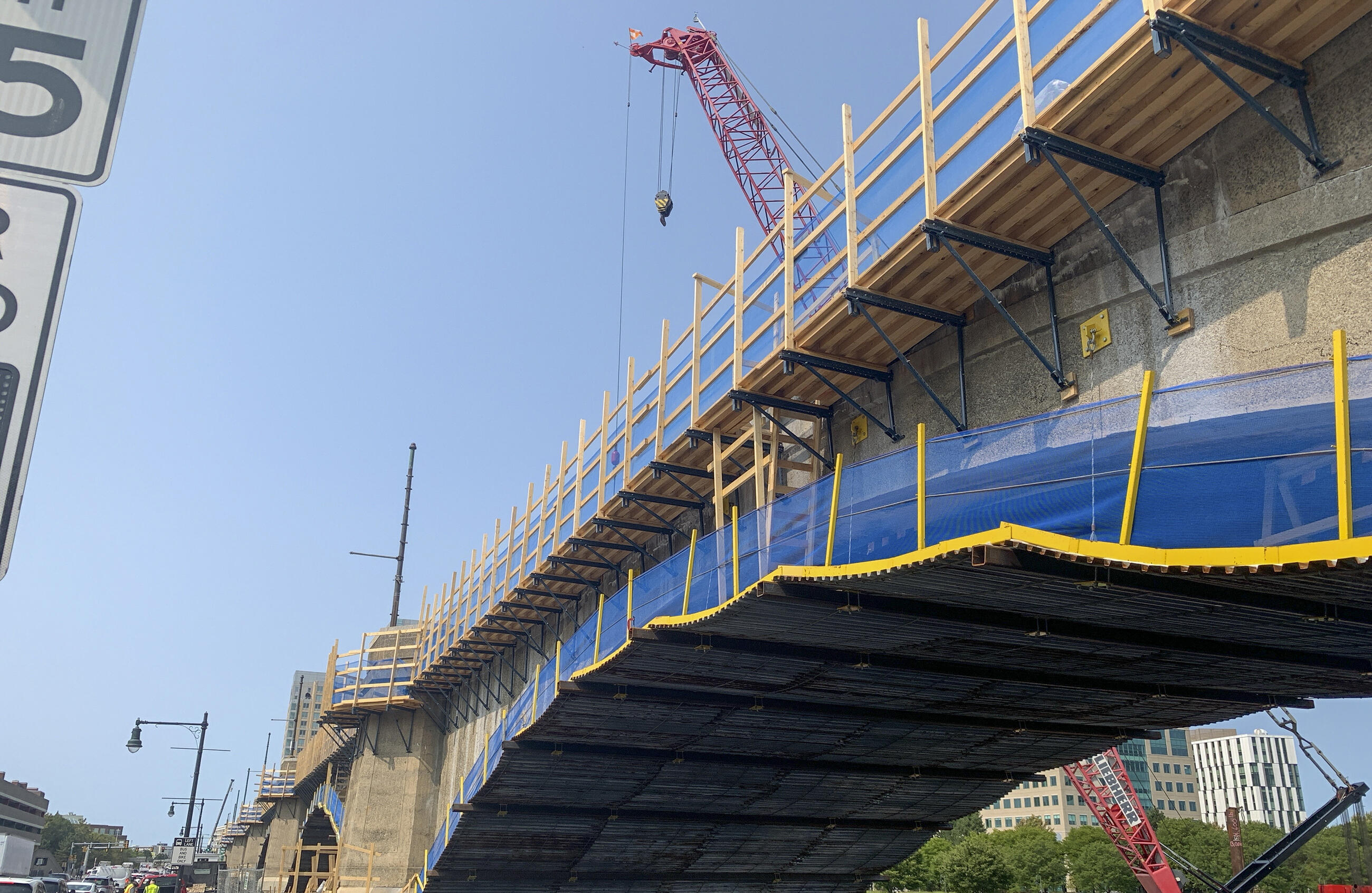 Construction on the Lechmere Viaduct in Summer 2021.