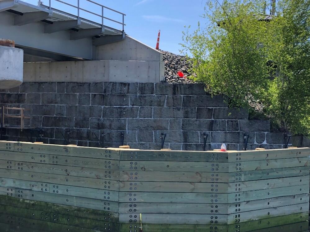 view of granite stone masonry abutment