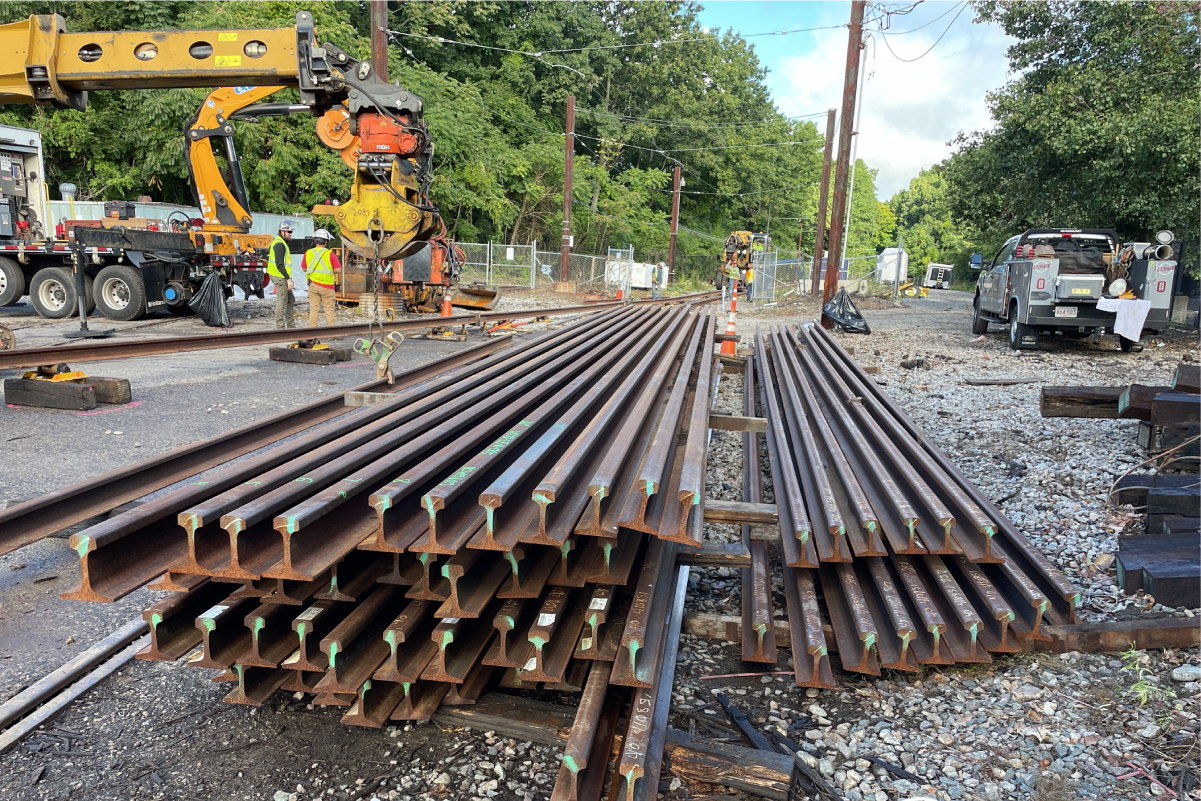 stacks of rail ready to be used on the d branch