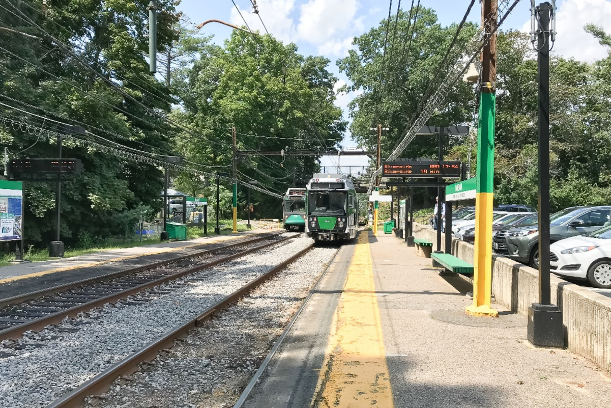 two green line trolleys at Waban
