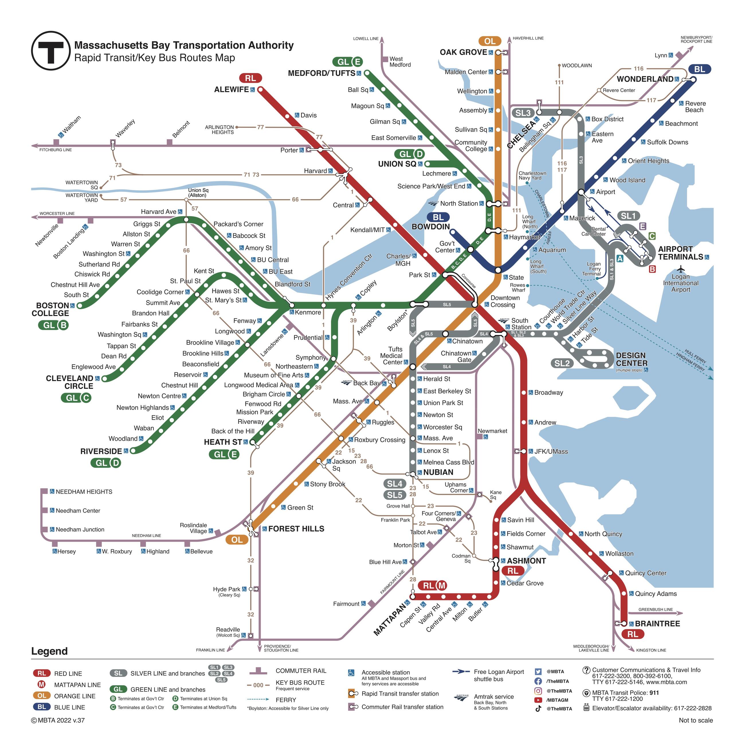 Subway map, rapid transit and key bus routes