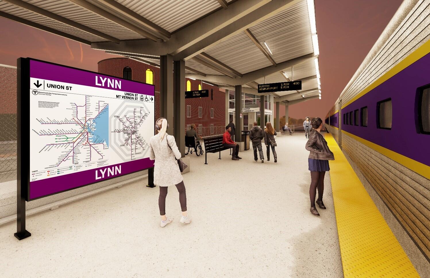 A rendering of the Lynn Commuter Rail station platform after improvements