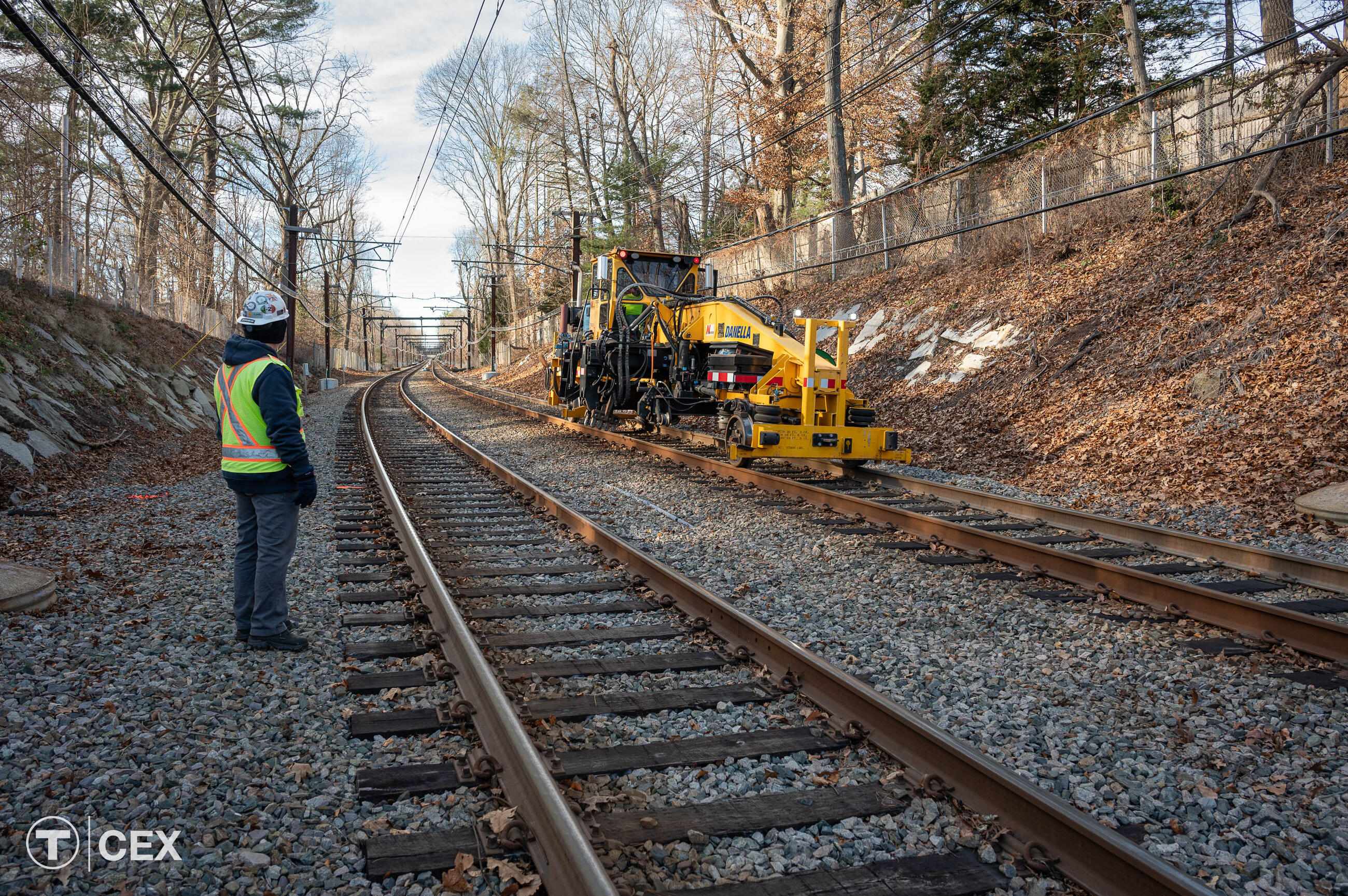 Crews performing track work on the D branch.