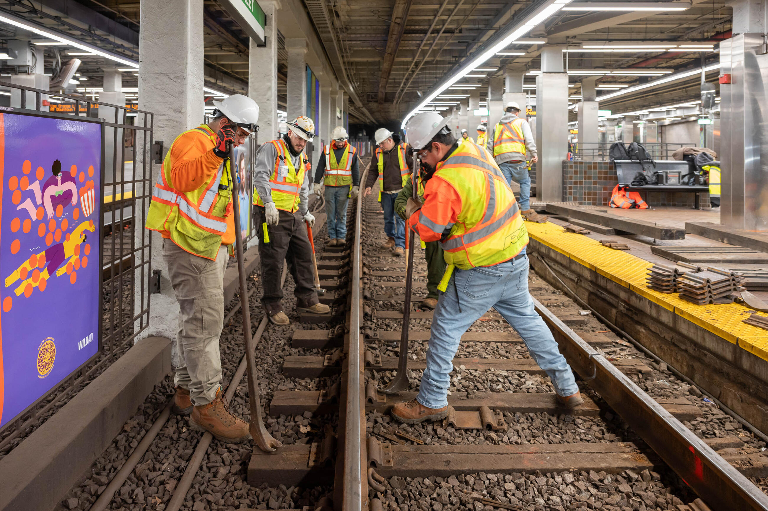Crews complete track work at Park Street in January 2024.