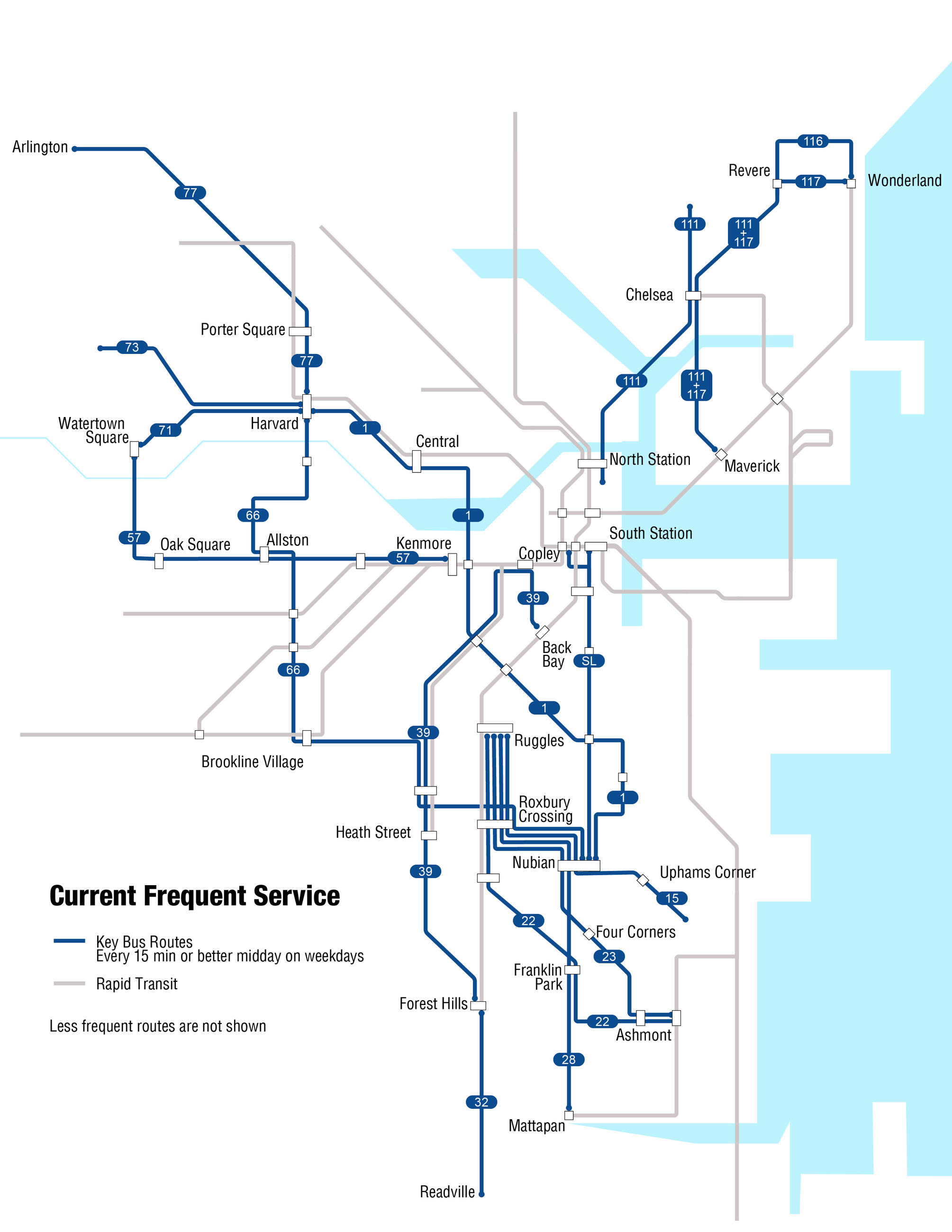 Map of current frequent bus routes (Feb 2023)