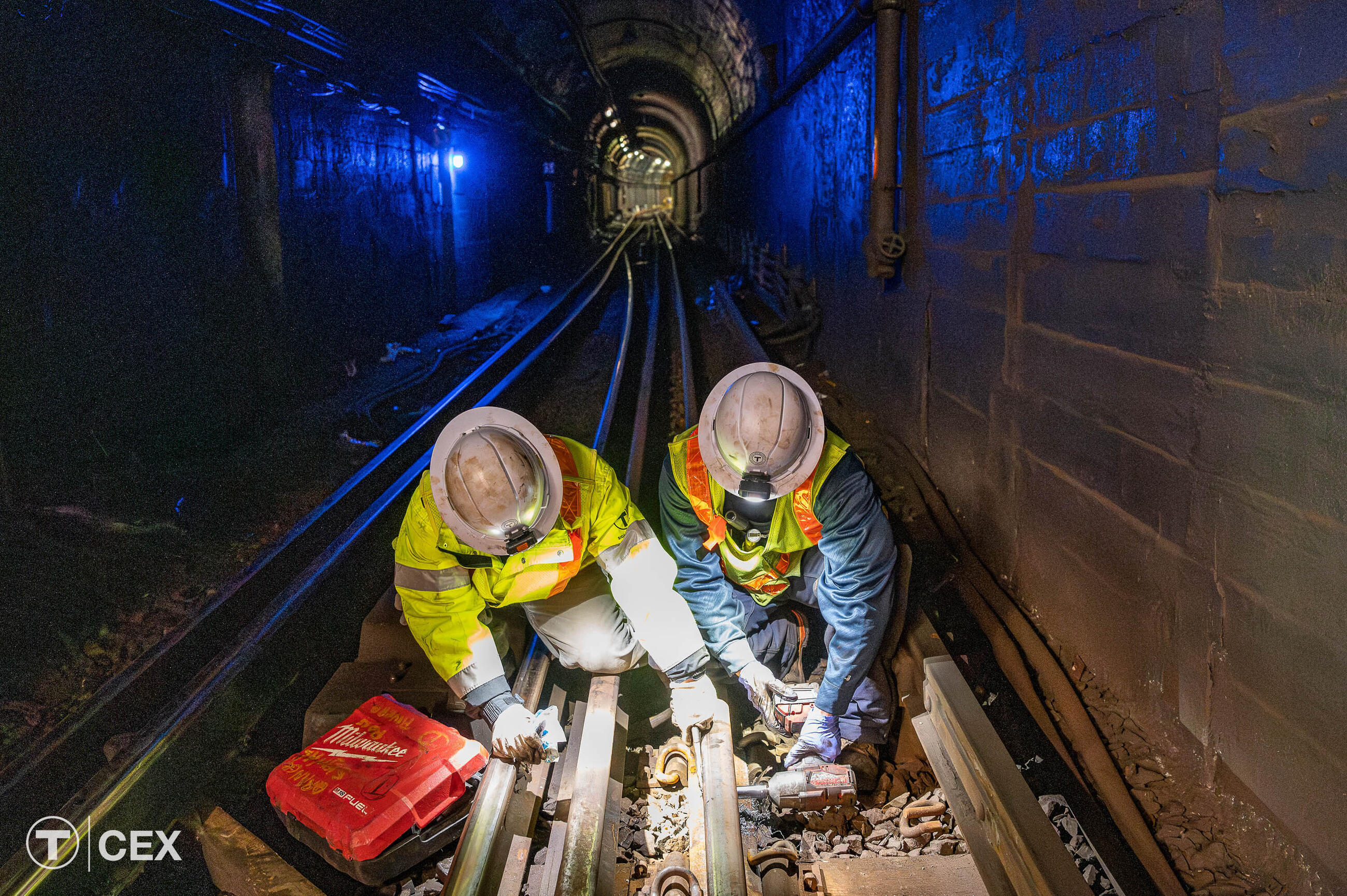 Crews performed track work in the underground tunnel of the Orange Line. Complimentary photo by the MBTA Customer and Employee Experience Department.