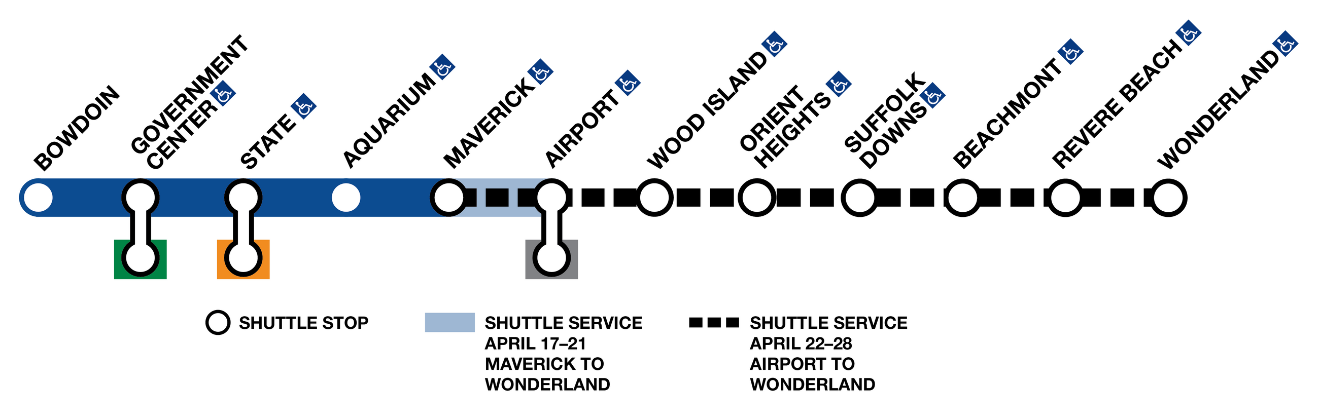 diagram depicting alternate travel options during April 2024 closures