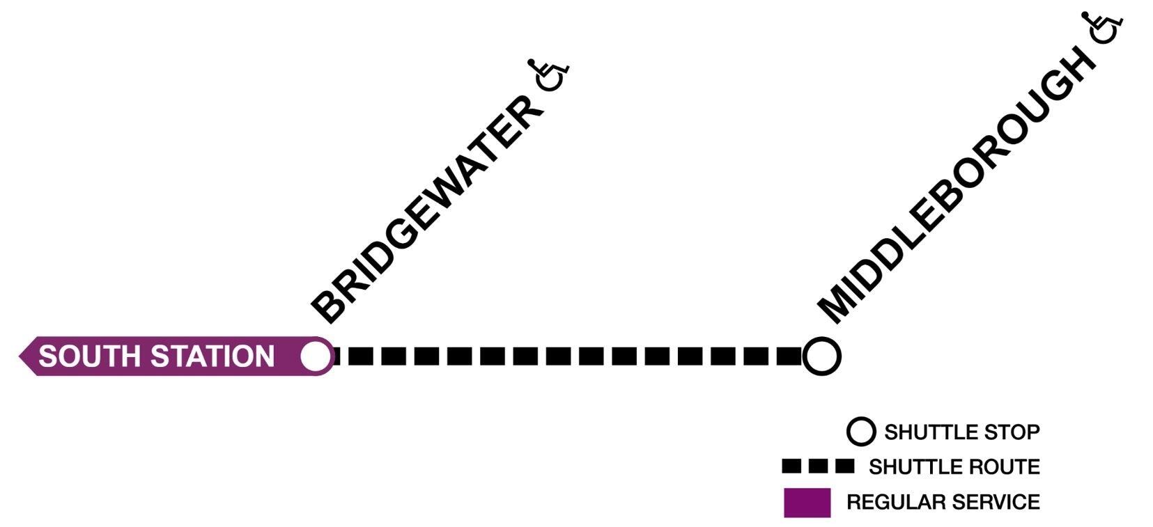 Line map of the Middleborough Line closure.