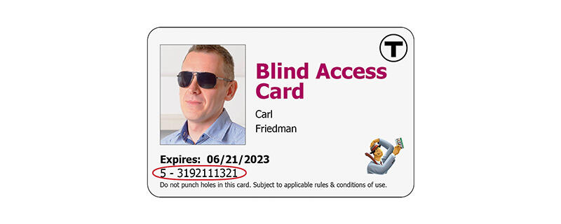 Blind Access Card numbers circled at the bottom left