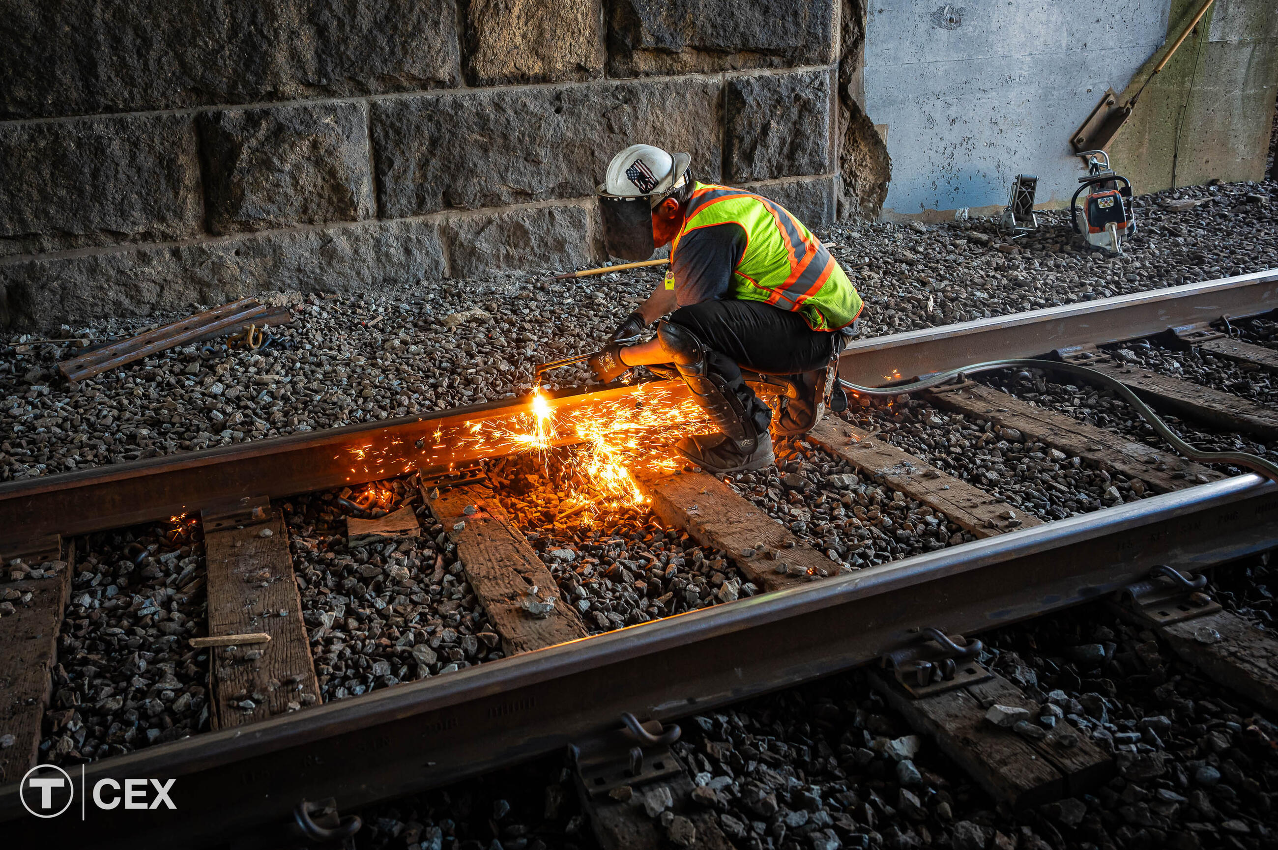 Crews worked in critical track areas during the April Blue Line diversion. Complimentary photo by the MBTA Customer and Employee Experience Department.