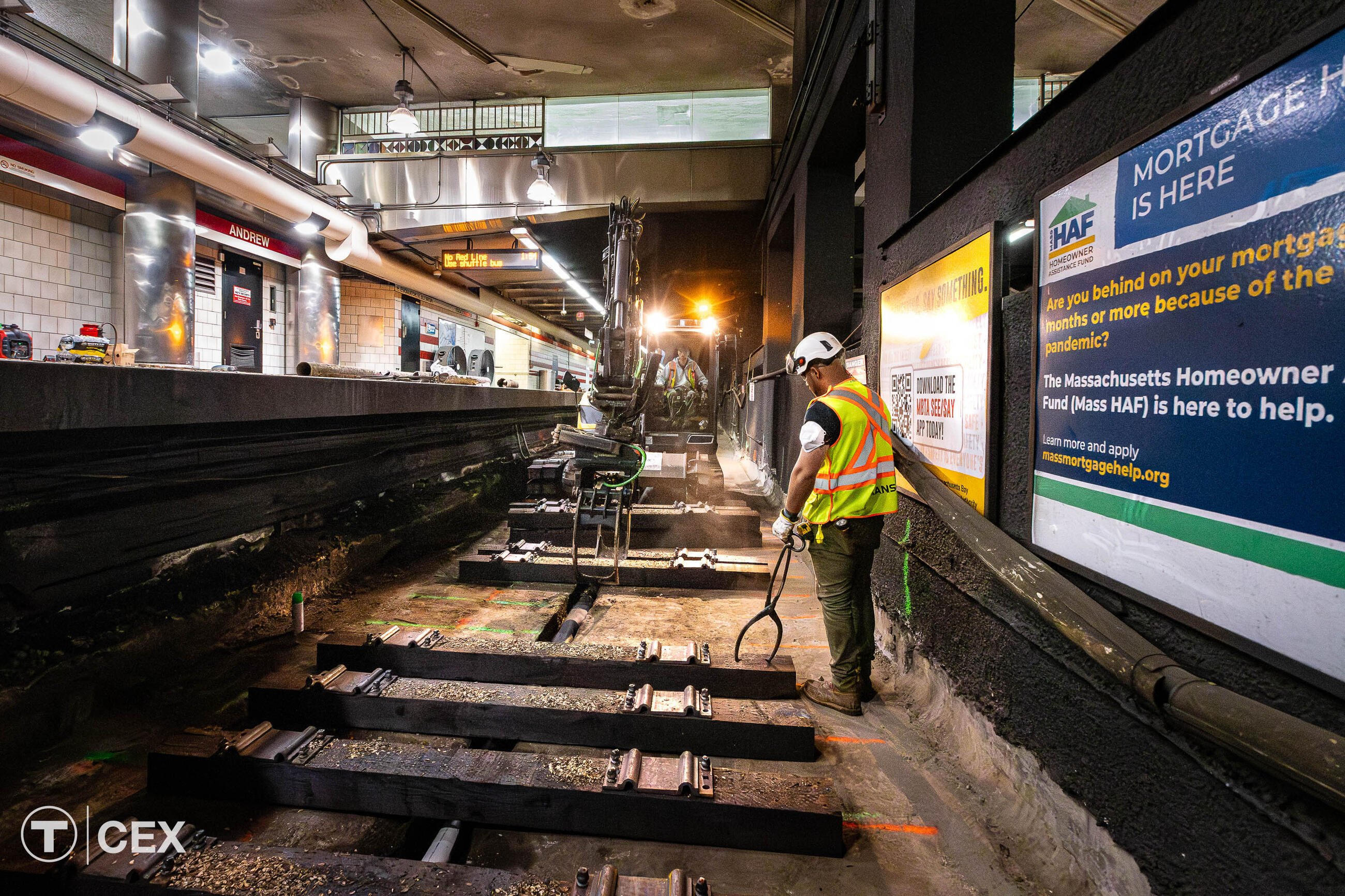 Crews performed tie replacement work along the Red Line. Complimentary photo by the MBTA Customer and Employee Experience Department.