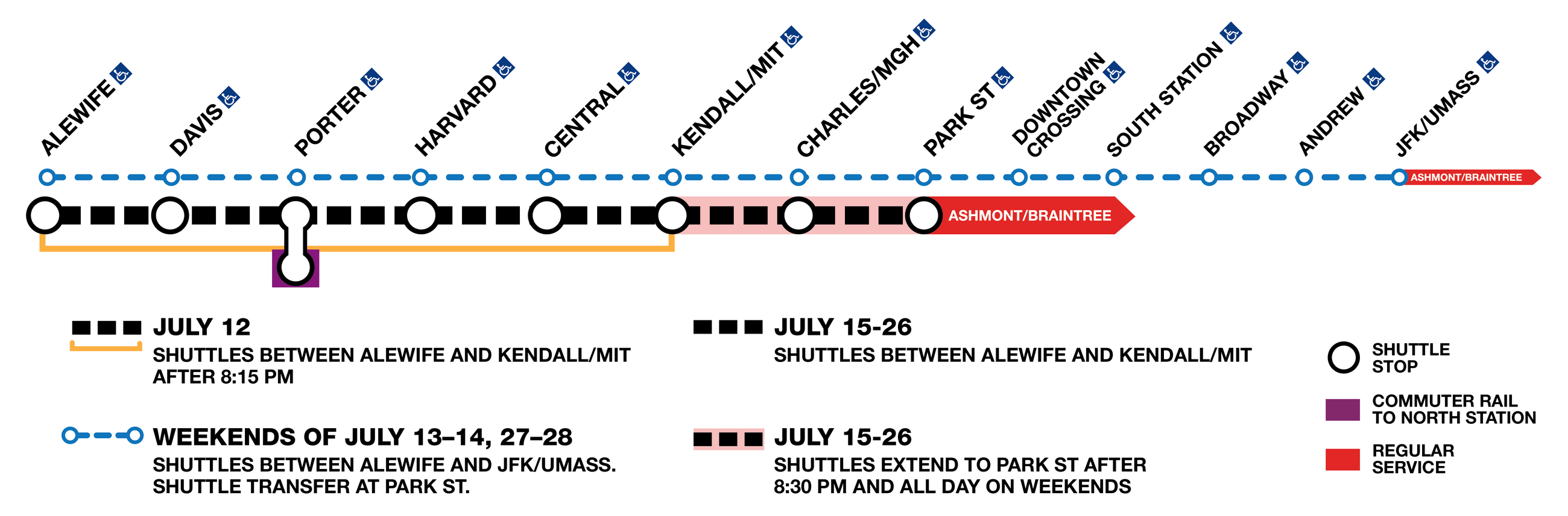 Shuttle service graphic for the Red Line closure 
