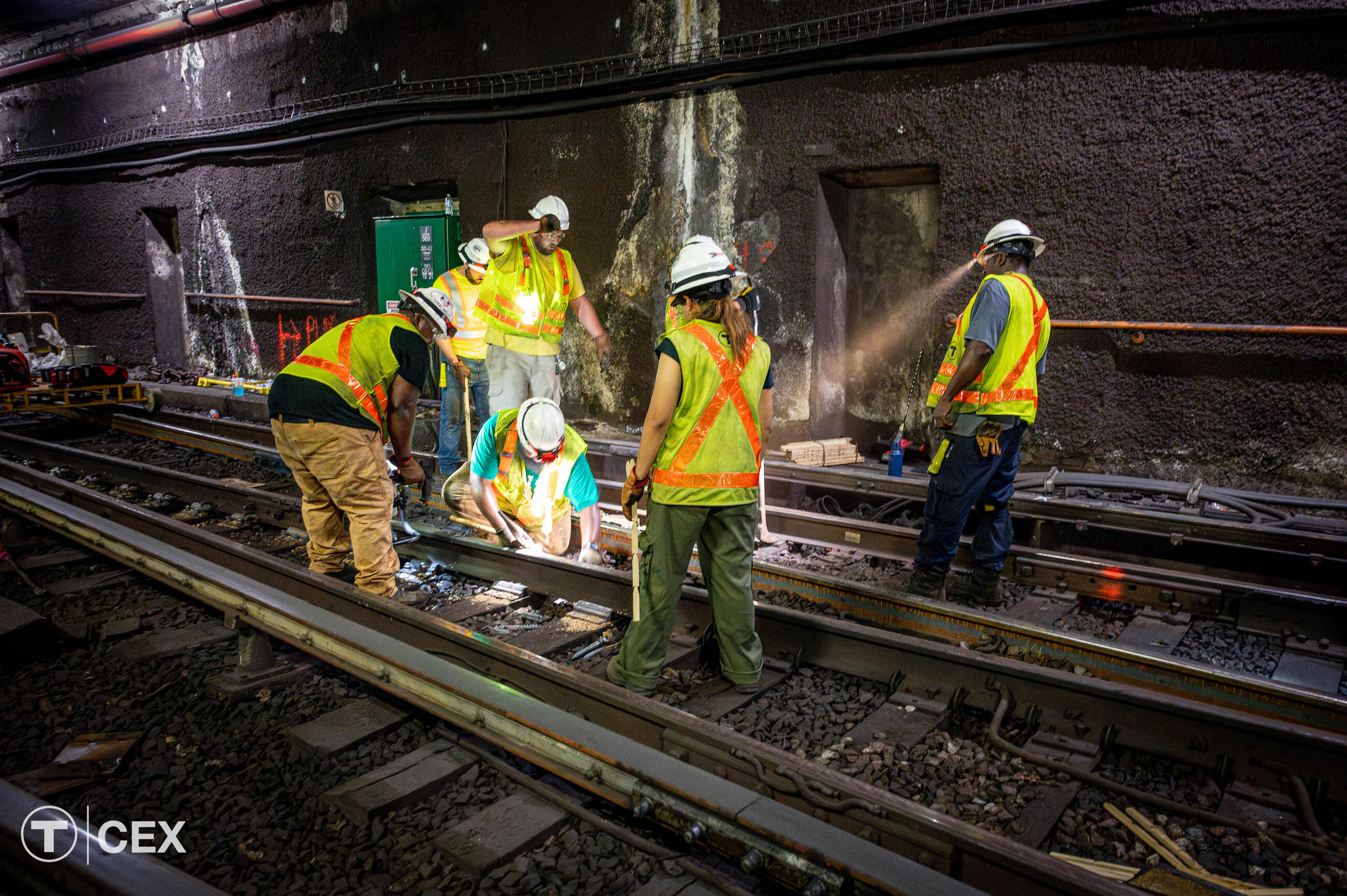 Crews performed track work within the Red Line tunnel. Complimentary photo by the MBTA Customer and Employee Experience Department. 