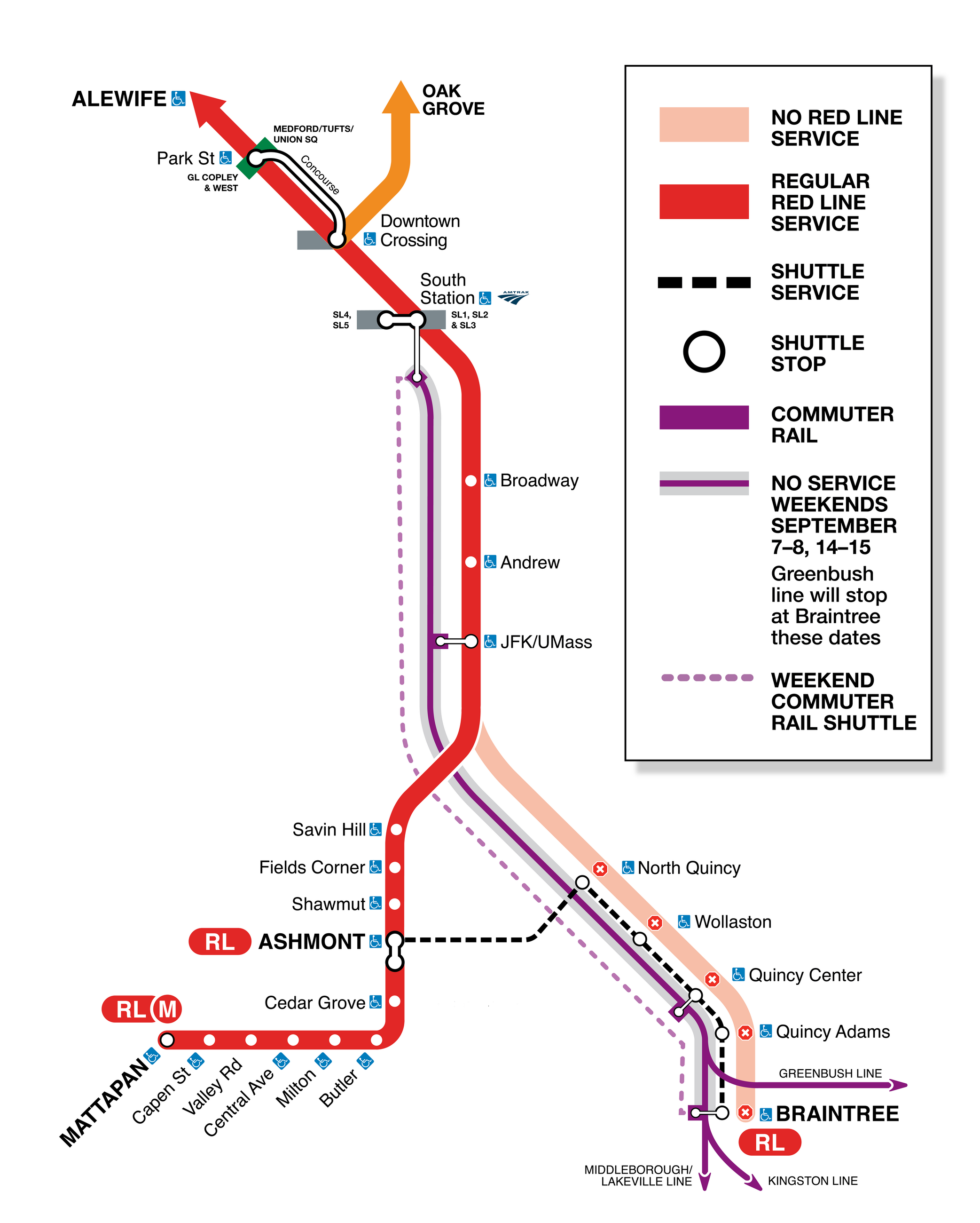 diagram depicting alternate travel options during September closures