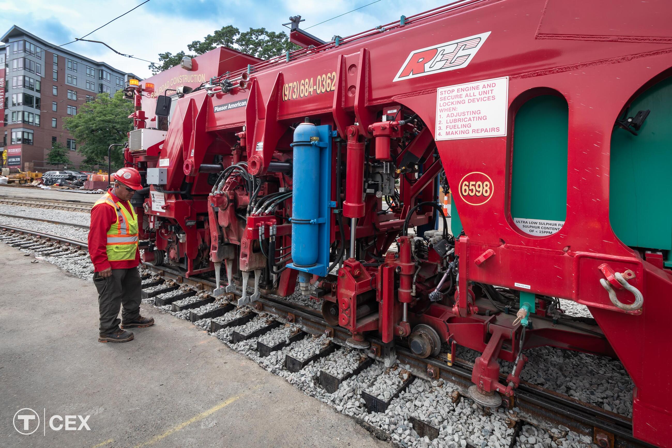 Crews performed rail tamping work during this Green Line service suspension. Complimentary photo by the MBTA Customer and Employee Experience Department.