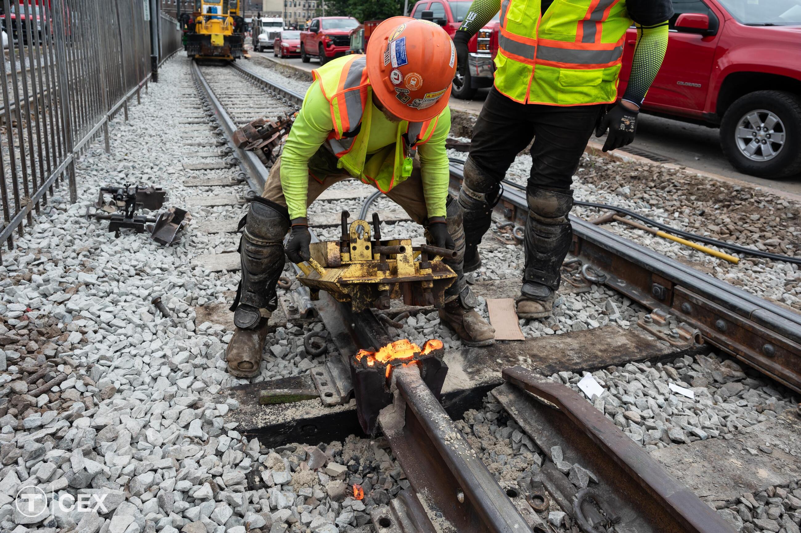 Crews performed improvement work along the Green Line B branch. Complimentary photo by the MBTA Customer and Employee Experience Department.