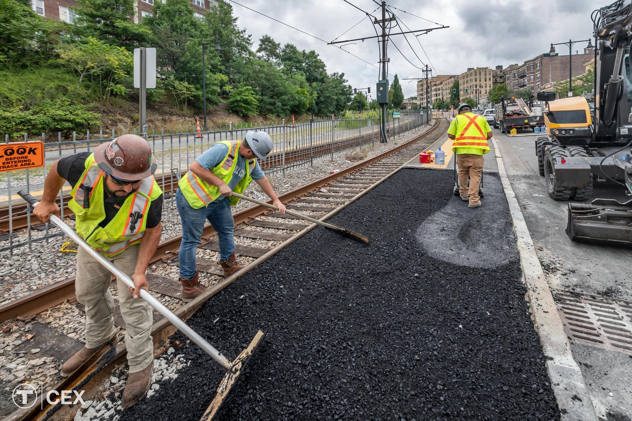 Crews upgraded areas adjacent to the Green Line track. Complimentary photo by the MBTA Customer and Employee Experience Department.