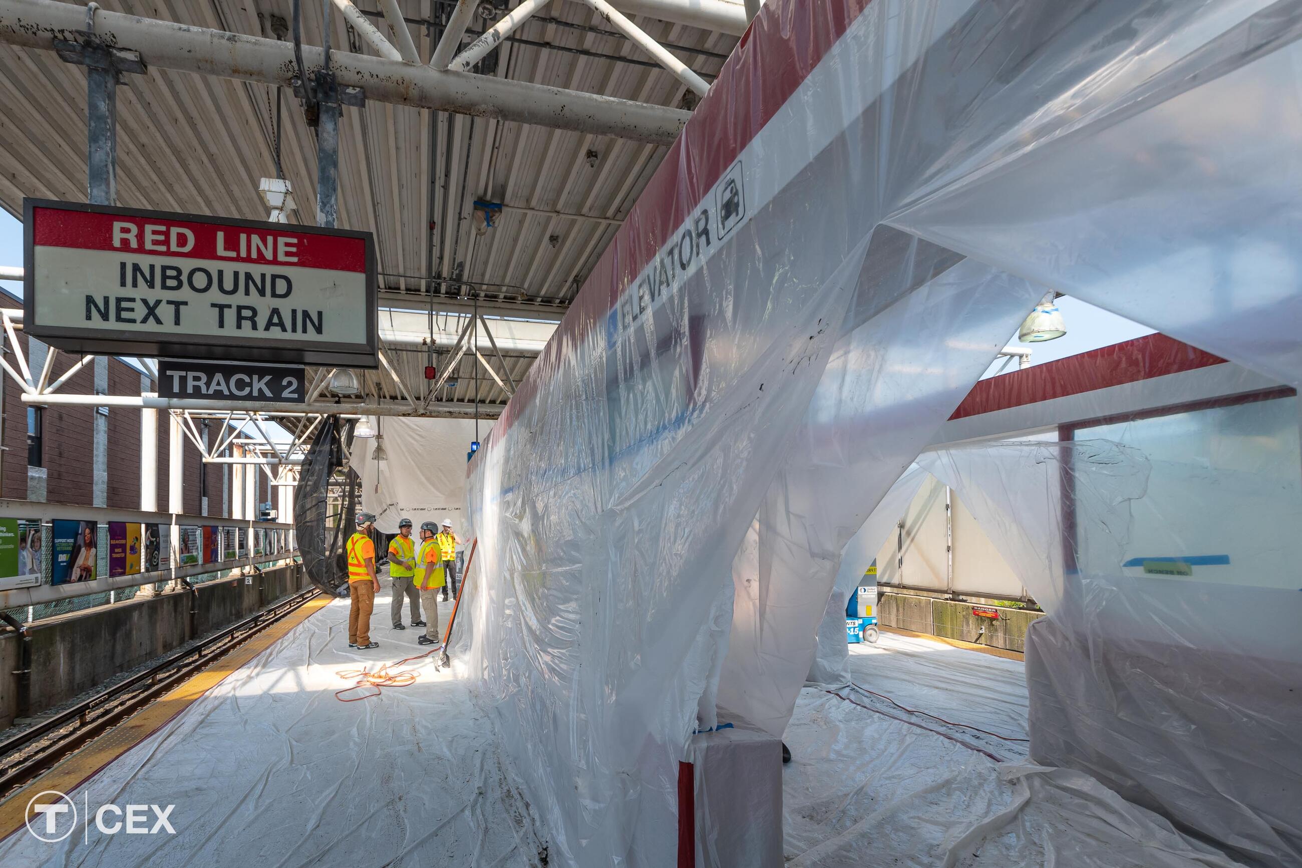 Crews performed additional work within Red Line stations. Complimentary photo by the MBTA Customer and Employee Experience Department.