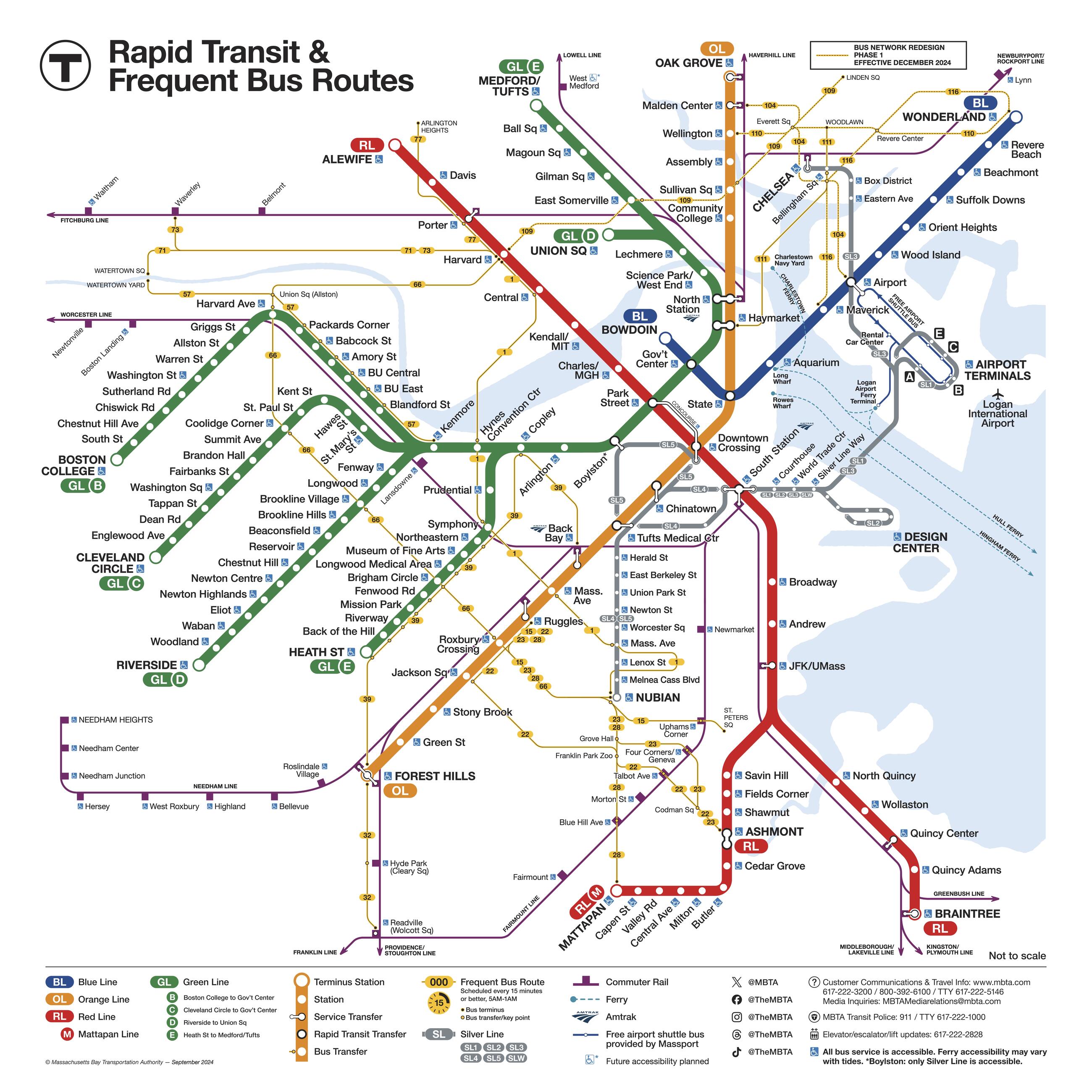 Subway map, rapid transit, and key bus routes