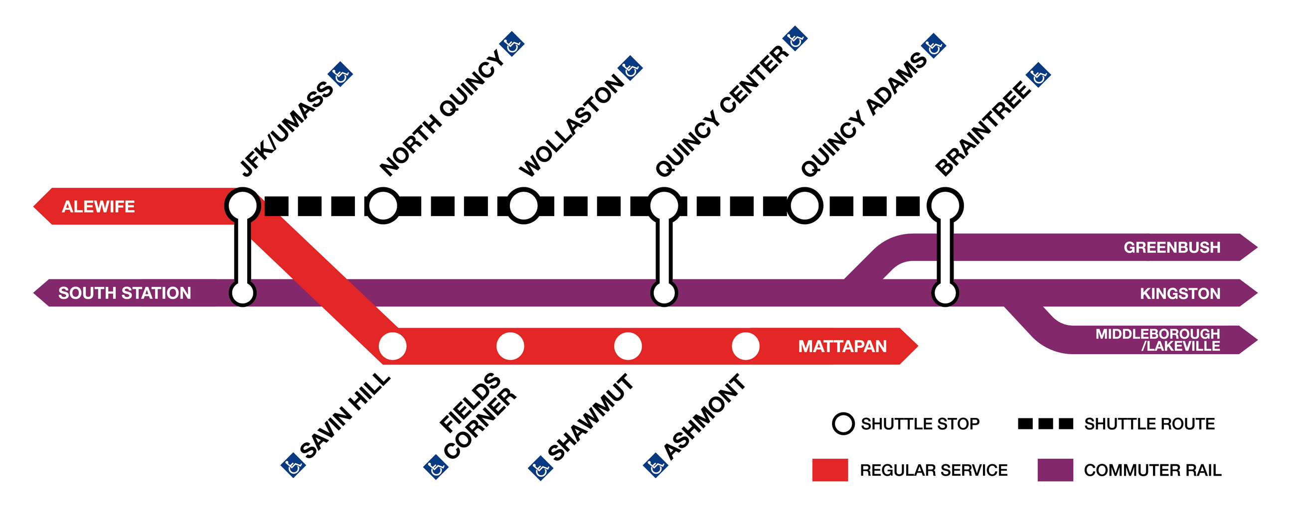 Graphic of the shuttle stops for the Red Line closure