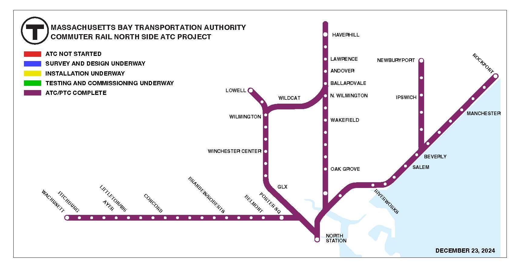 Map showing completed implementation of ATC on Commuter Rail lines