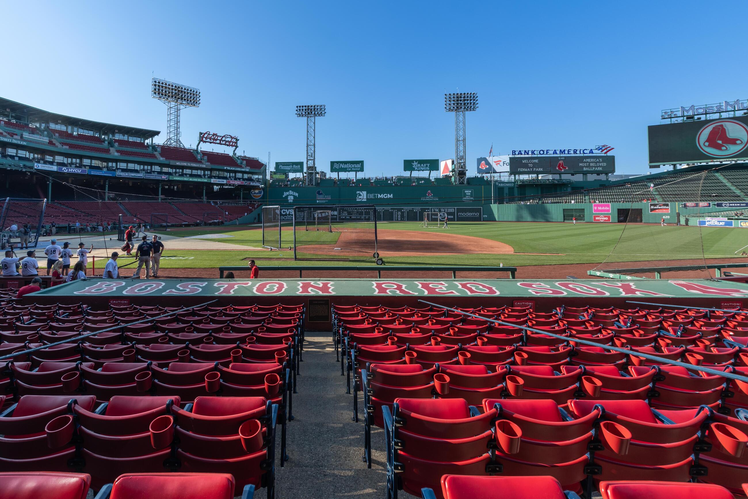 View of baseball stadium seats looking towards the baseball diamond